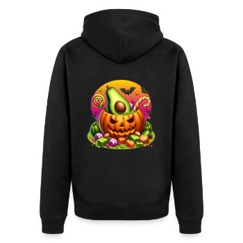 Avocado im Halloween-Kürbis - Unisex Premium Bio Zip Hoodie - Schwarz - Hinten - Nico (187cm)