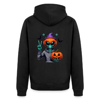 Peaceful Alien with Halloween Pumpkin - Unisex Premium Organic Zip Hoodie - black - Back - Nico (187cm)