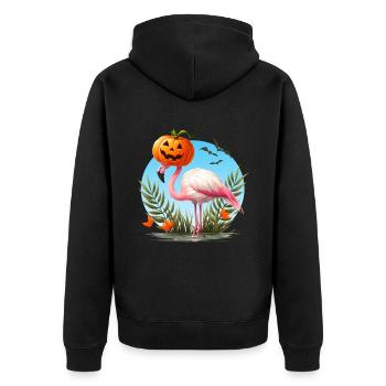 Flamingo with Halloween Pumpkin Hat - Unisex Premium Organic Zip Hoodie - black - Back - Nico (187cm)