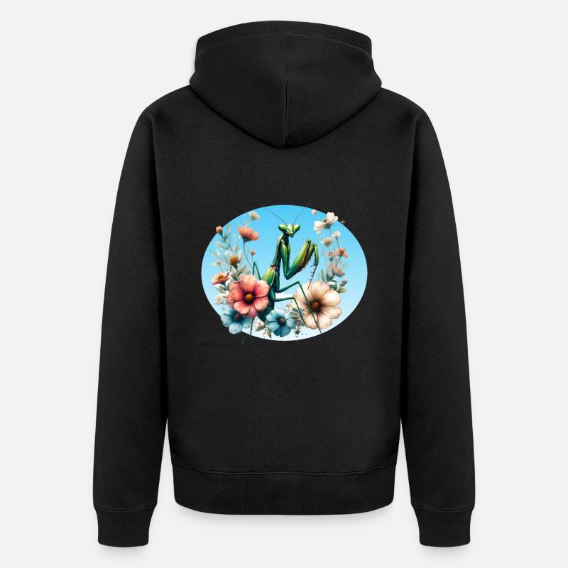 Gottesanbeterin im Blumengarten - Unisex Premium Bio Zip Hoodie - Schwarz