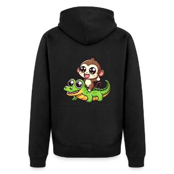 Niedlicher Affe reitet Krokodil - Unisex Premium Bio Zip Hoodie - Schwarz - Hinten - Nico (187cm)