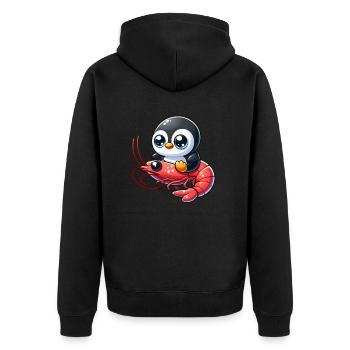 Pinguin reitet Shrimp - Unisex Premium Bio Zip Hoodie - Schwarz - Hinten - Nico (187cm)