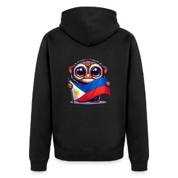Tarsier mit philippinischer Flagge - Unisex Premium Bio Zip Hoodie - Schwarz - Hinten - Nico (187cm)