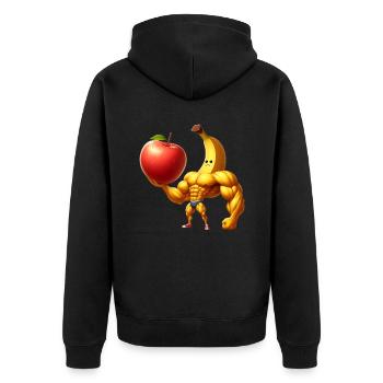 Banane musclée soulevant une énorme pomme - Veste à capuche bio Premium Unisexe - noir - Dos - Nico (187cm)