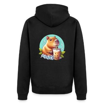 Capybara genießt Bubble Tea - Unisex Premium Bio Zip Hoodie - Schwarz - Hinten - Nico (187cm)