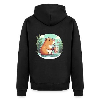 Capybara genießt Bubble Tea - Unisex Premium Bio Zip Hoodie - Schwarz - Hinten - Nico (187cm)