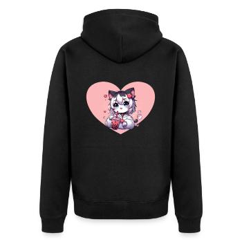 Anime-Katze genießt Bubble Tea - Unisex Premium Bio Zip Hoodie - Schwarz - Hinten - Nico (187cm)