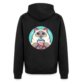 Siamesische Katze beim Bubble Tea - Unisex Premium Bio Zip Hoodie - Schwarz - Hinten - Nico (187cm)