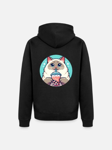 Siamese Cat Having Bubble Tea - Unisex Premium Organic Zip Hoodie - black