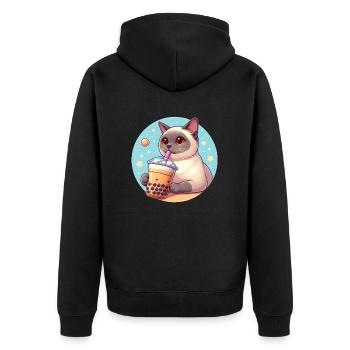 Siamesische Katze beim Bubble Tea - Unisex Premium Bio Zip Hoodie - Schwarz - Hinten - Nico (187cm)