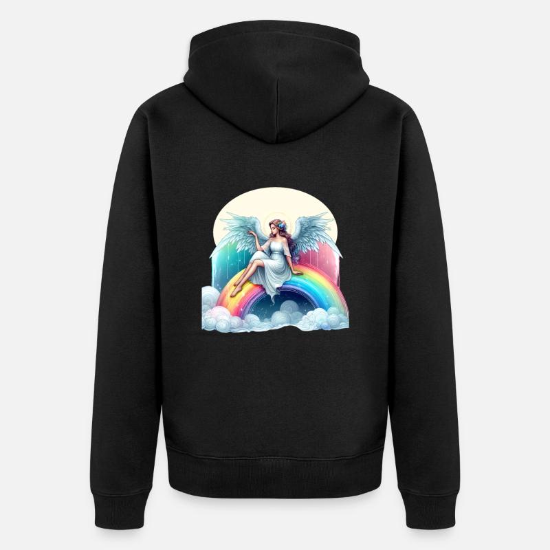 Engel auf Regenbogen - Unisex Premium Bio Zip Hoodie - Schwarz
