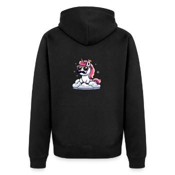 Einhorn mit Schnurrbart - Unisex Premium Bio Zip Hoodie - Schwarz - Hinten - Nico (187cm)