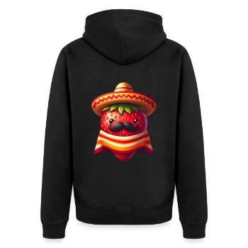Cinco de Mayo Erdbeere mit Schnurrbart - Unisex Premium Bio Zip Hoodie - Schwarz - Hinten - Nico (187cm)