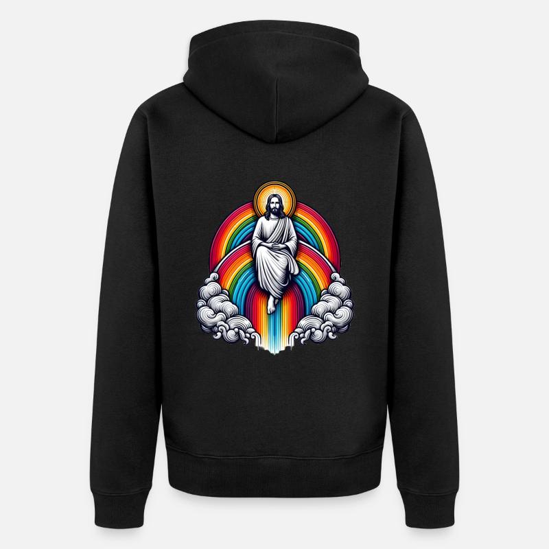 Jésus sur un arc-en-ciel - Veste à capuche bio Premium Unisexe - noir