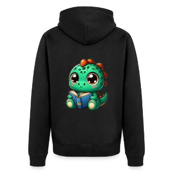 Dino liest ein Buch - Unisex Premium Bio Zip Hoodie - Schwarz - Hinten - Nico (187cm)