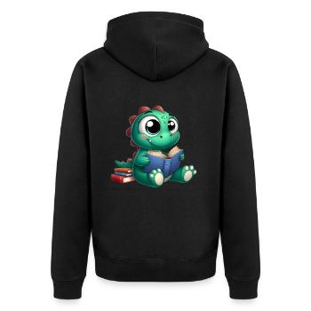 Dino liest ein Buch - Unisex Premium Bio Zip Hoodie - Schwarz - Hinten - Nico (187cm)
