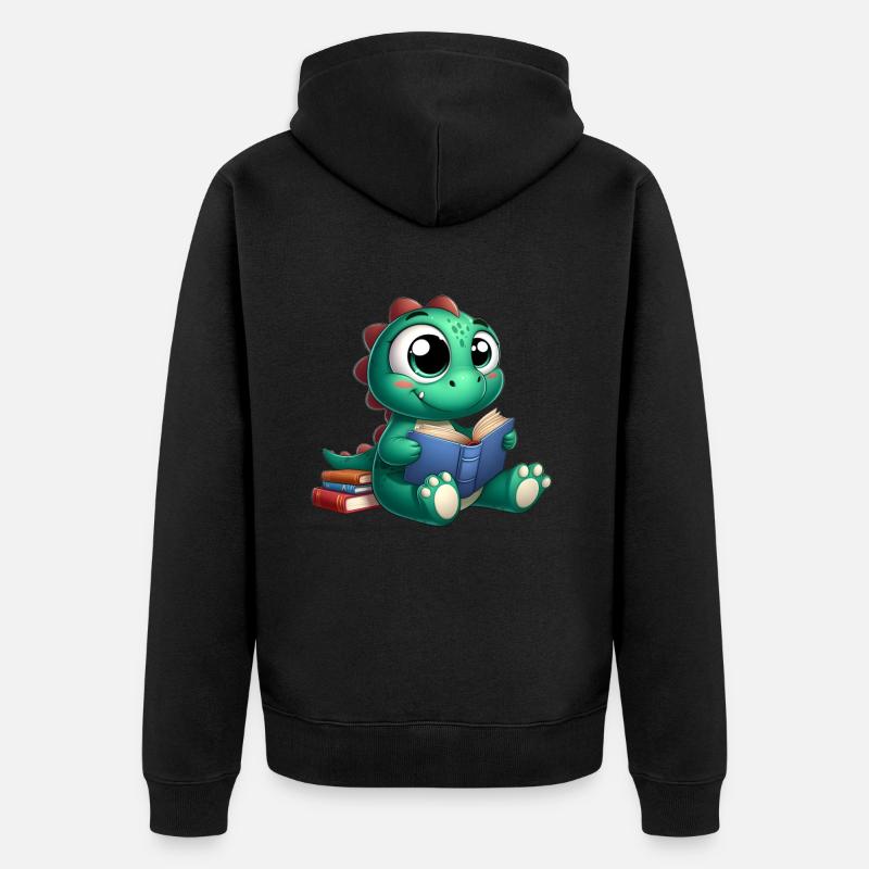 Dino liest ein Buch - Unisex Premium Bio Zip Hoodie - Schwarz