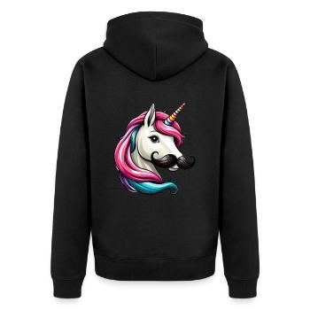 Einhorn mit Schnurrbart - Unisex Premium Bio Zip Hoodie - Schwarz - Hinten - Nico (187cm)