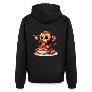 Monkey enjoying spaghetti bolognese - Unisex Premium Organic Zip Hoodie - black - Back - Nico (187cm)