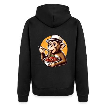 Monkey enjoying spaghetti bolognese - Unisex Premium Organic Zip Hoodie - black - Back - Nico (187cm)