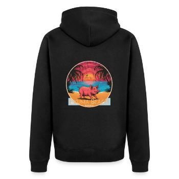 Schwein im Exuma Bahamas Sonnenuntergang - Unisex Premium Bio Zip Hoodie - Schwarz - Hinten - Nico (187cm)