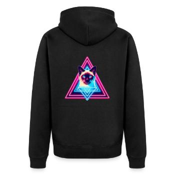 Siamese cat in 80s style triangle - Unisex Premium Organic Zip Hoodie - black - Back - Nico (187cm)