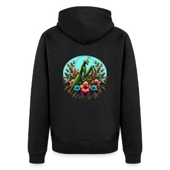 Mante religieuse dans une mer de fleurs - Veste à capuche bio Premium Unisexe - noir - Dos - Nico (187cm)