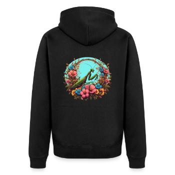 Mante religieuse dans une mer de fleurs - Veste à capuche bio Premium Unisexe - noir - Dos - Nico (187cm)