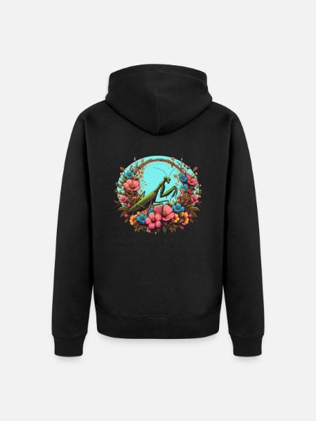 Gottesanbeterin im Blumenmeer - Unisex Premium Bio Zip Hoodie - Schwarz