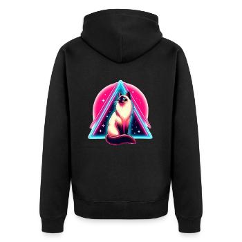 Siamese cat in 80s style triangle - Unisex Premium Organic Zip Hoodie - black - Back - Nico (187cm)