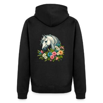 Flowery horse in the garden - Unisex Premium Organic Zip Hoodie - black - Back - Nico (187cm)