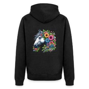 Flowery horse in the garden - Unisex Premium Organic Zip Hoodie - black - Back - Nico (187cm)