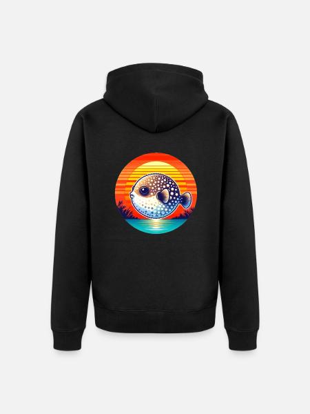 Puffer fish at sunset - Unisex Premium Organic Zip Hoodie - black