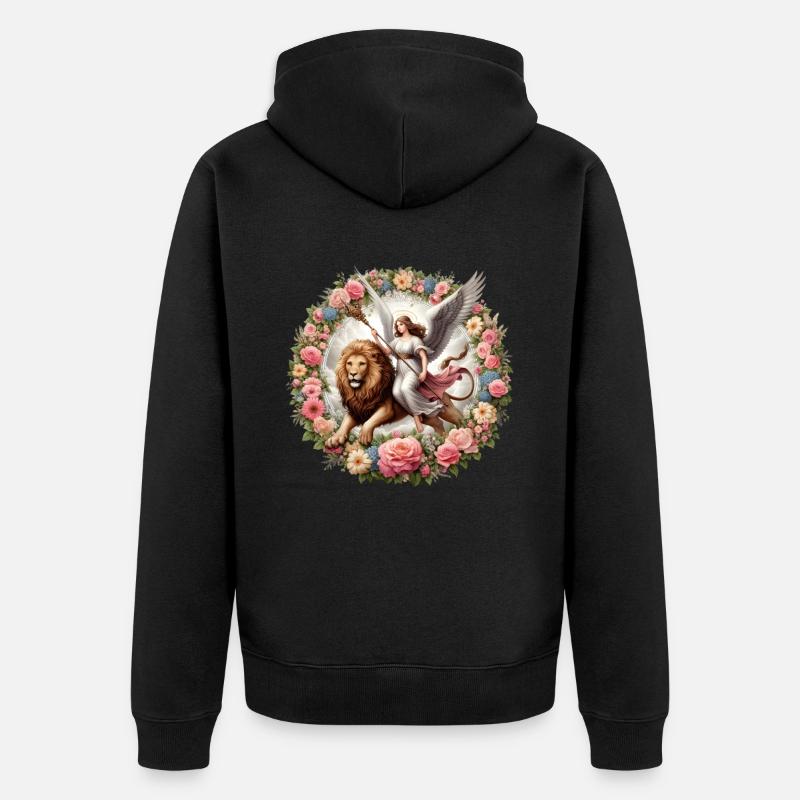 Ange sur un lion - Veste à capuche bio Premium Unisexe - noir