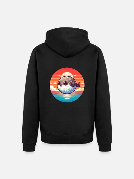 Puffer fish at sunset - Unisex Premium Organic Zip Hoodie - black