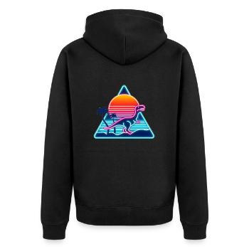 Dinosaure rétro dans le Triangle des années 80 - Veste à capuche bio Premium Unisexe - noir - Dos - Nico (187cm)