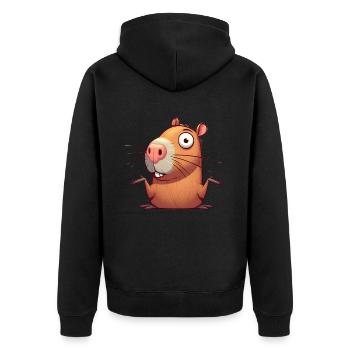 Confused Capybara - Unisex Premium Organic Zip Hoodie - black - Back - Nico (187cm)