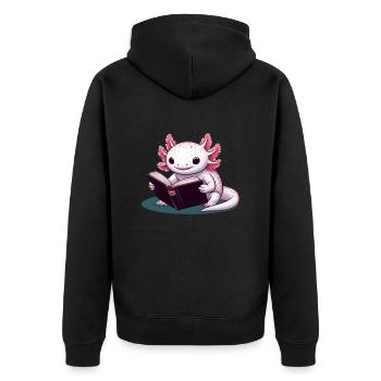 Reading Axolotl - Unisex Premium Organic Zip Hoodie - black - Back - Nico (187cm)