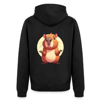 Confused Capybara - Unisex Premium Organic Zip Hoodie - black - Back - Nico (187cm)
