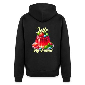 Jello, mein Freund! - Unisex Premium Bio Zip Hoodie - Schwarz - Hinten - Nico (187cm)