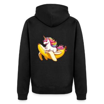 Einhorn reitet Banane - Unisex Premium Bio Zip Hoodie - Schwarz - Hinten - Nico (187cm)