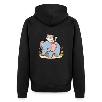 Cat rides elephant - Unisex Premium Organic Zip Hoodie - black - Back - Nico (187cm)