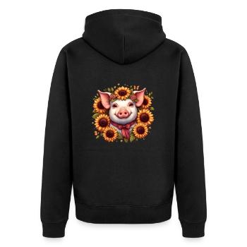 Cochon avec arc et tournesols - Veste à capuche bio Premium Unisexe - noir - Dos - Nico (187cm)