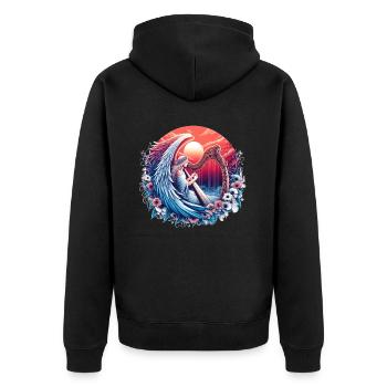 Engel auf Wolken - Für Christen - Unisex Premium Bio Zip Hoodie - Schwarz - Hinten - Nico (187cm)