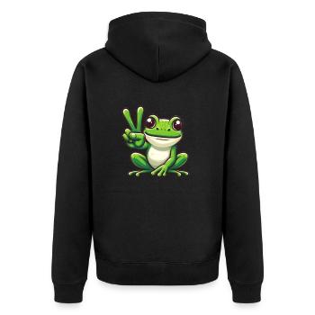 Friedensfrosch - Inspirierendes Motiv - Unisex Premium Bio Zip Hoodie - Schwarz - Hinten - Nico (187cm)