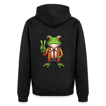 Friedensfrosch - Inspirierendes Motiv - Unisex Premium Bio Zip Hoodie - Schwarz - Hinten - Nico (187cm)