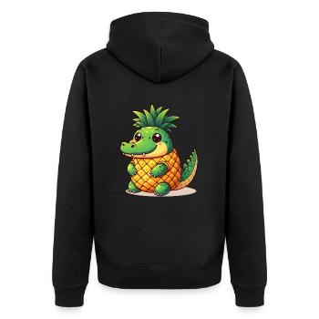 Ananas Krokodil - Unisex Premium Bio Zip Hoodie - Schwarz - Hinten - Nico (187cm)