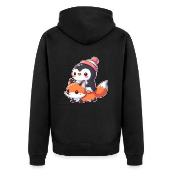 Penguin rides fox - Unisex Premium Organic Zip Hoodie - black - Back - Nico (187cm)