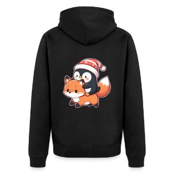 Penguin rides fox - Unisex Premium Organic Zip Hoodie - black - Back - Nico (187cm)