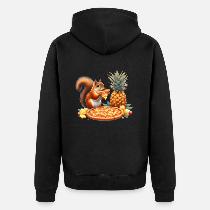 Écureuil dégustant une pizza - Veste à capuche bio Premium Unisexe - noir